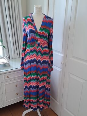 Boden Womens Ivy Smocked Colorful Print Jersey Party/Occassion Midi Dress S-8